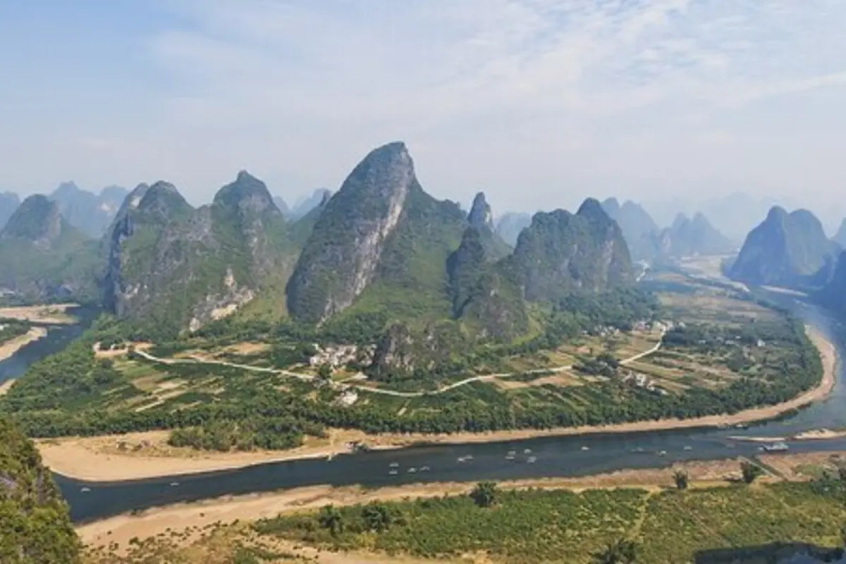 Li River meander and karst hills near Guilin