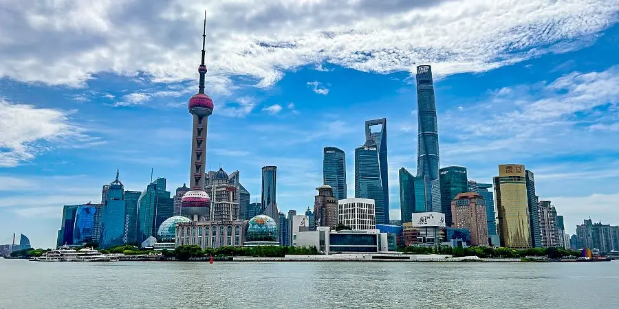 Shanghai Pudong skyline under a clear blue autumn sky