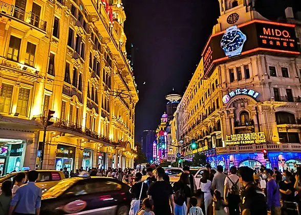 Shanghai street at night used for Putuo urban planning context