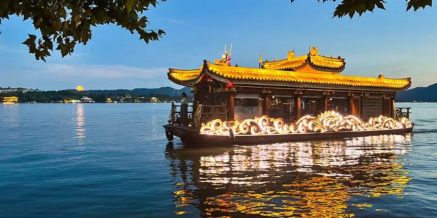 Archived sightseeing boat on West Lake in Hangzhou