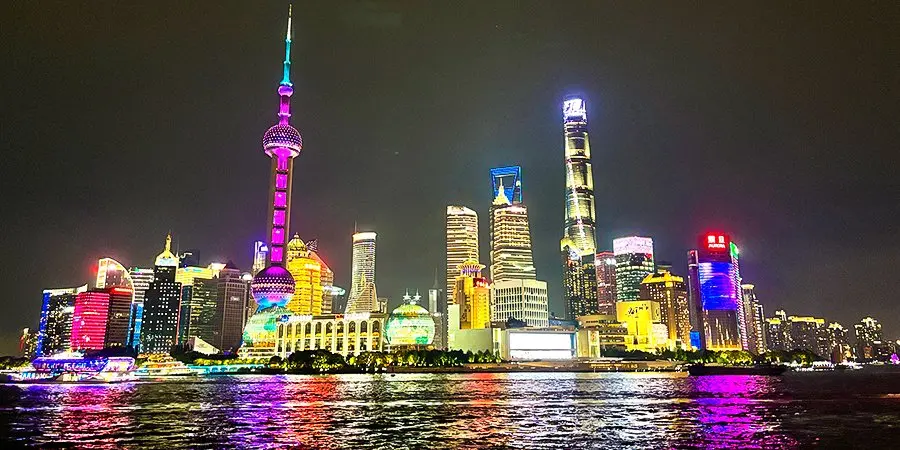 Shanghai waterfront at night used for Yangpu river planning context