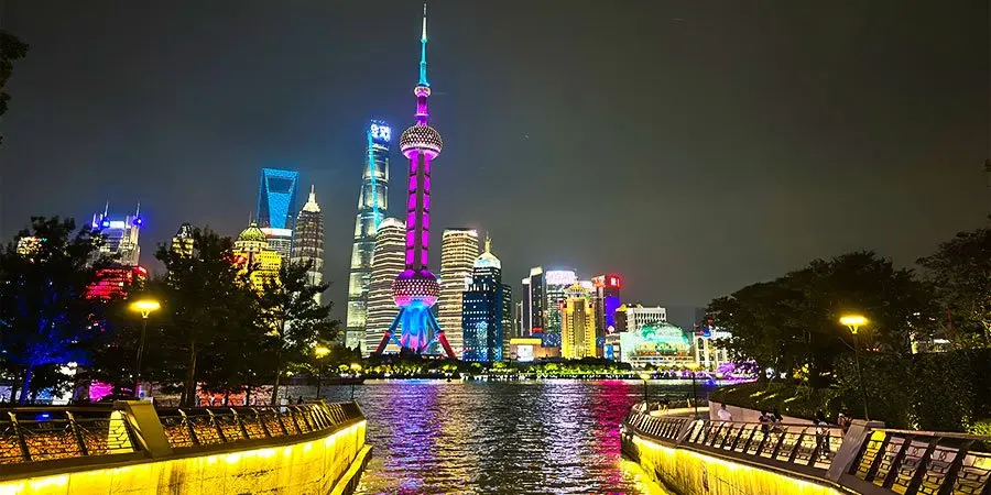 Pudong skyline at night used for Oriental Art Center area context