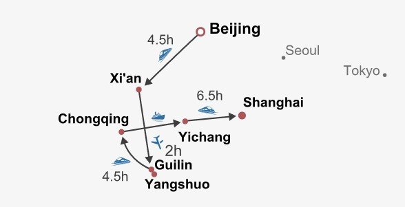 Classic China with Yangtze Cruise Itinerary Map Classic China with Yangtze Cruise Itinerary Map