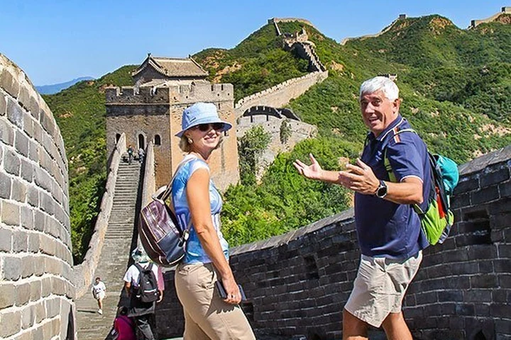Travelers exploring the Great Wall