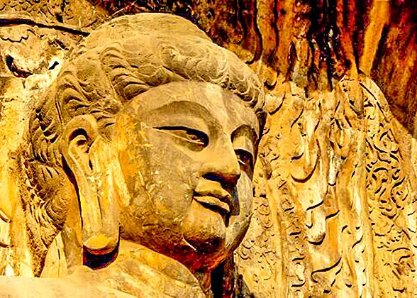 Buddhist stone carving at Longmen Grottoes near Luoyang