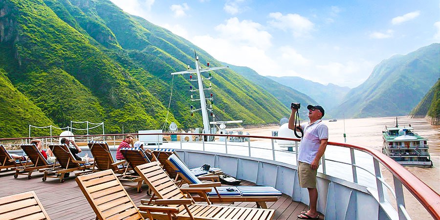 Cruise deck and gorge scenery on the Yangtze