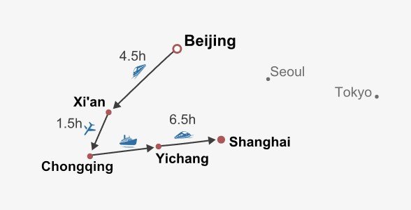 Golden Triangle & Yangtze Itinerary Map Golden Triangle & Yangtze Itinerary Map