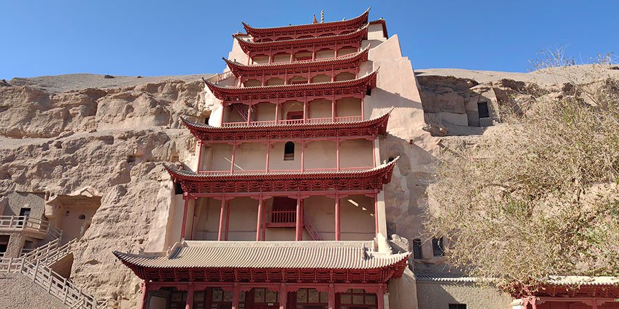 Mogao Caves facade near Dunhuang
